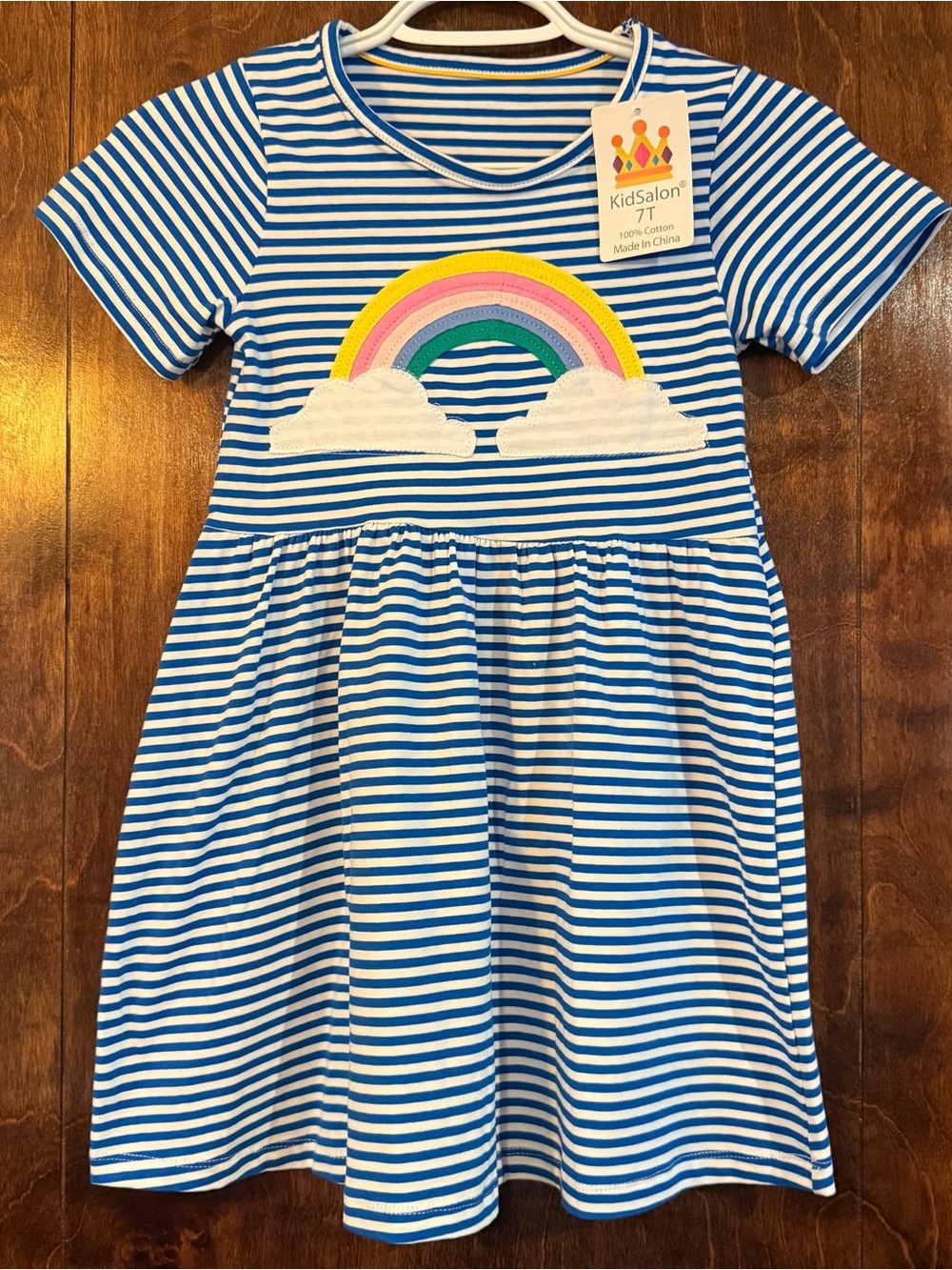 KidSalon Girls 7T Rainbow Stripe Cotton Dress NWT